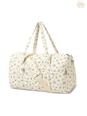 Quilted Duffle Travel Bag with Shoulder Strap, Cotton Gym Weekend Bag for